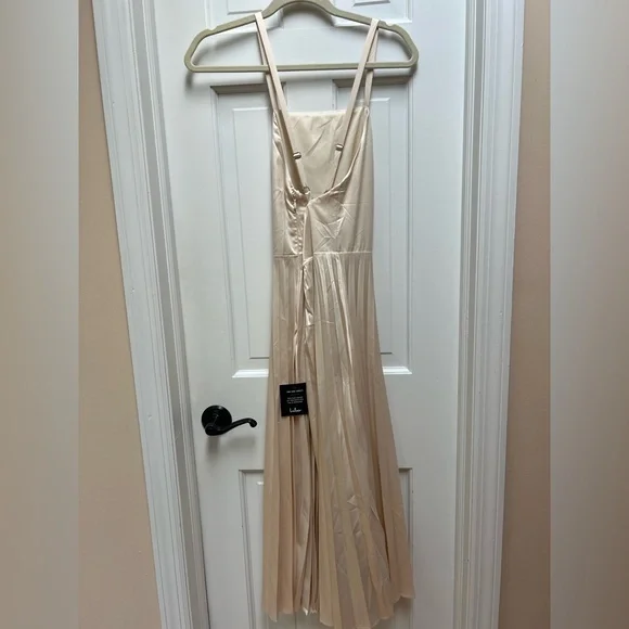 Lulus Give us a Twirl Champagne Satin Pleated Midi Dress - Picture 5 of 11